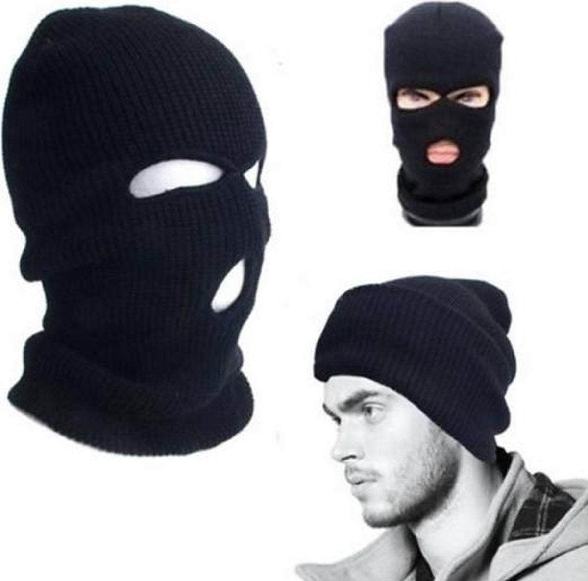 Balaclava - Bivakmuts - Volwassenen - Unisex - One size - Black - Zwart - Driegaats