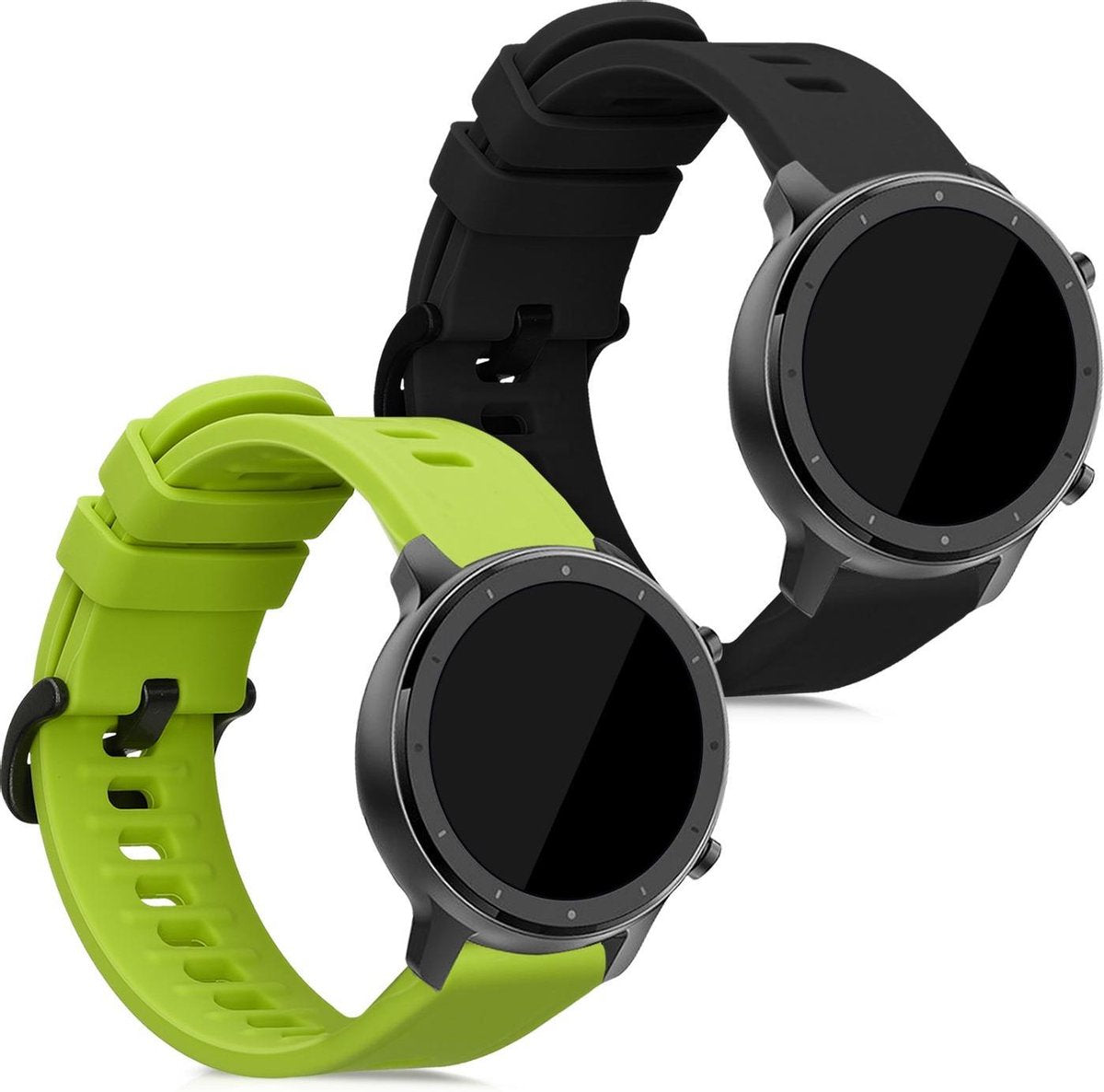 kwmobile 2x horlogeband voor Huami Amazfit GTR (47mm) / GTR 2 / GTR 2e - siliconen band voor fitnesstracker - zwart / groen