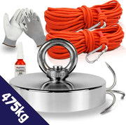 Magfishion® Vismagneet MEGA Set - 475 KG - Magneetvissen - 2x Touw + Karabijnhaak met Schroefsluiting - Dreghaak - Handschoenen - Borgmiddel - Magneet Vissen - Outdoor