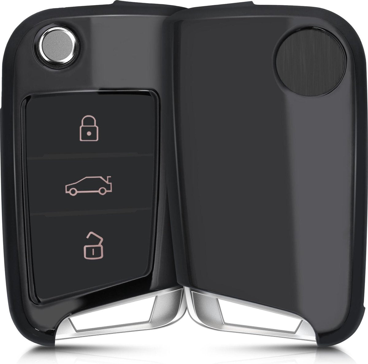 kwmobile autosleutelhoes voor VW Golf 7 MK7 3-knops autosleutel - TPU beschermhoes in hoogglans antraciet