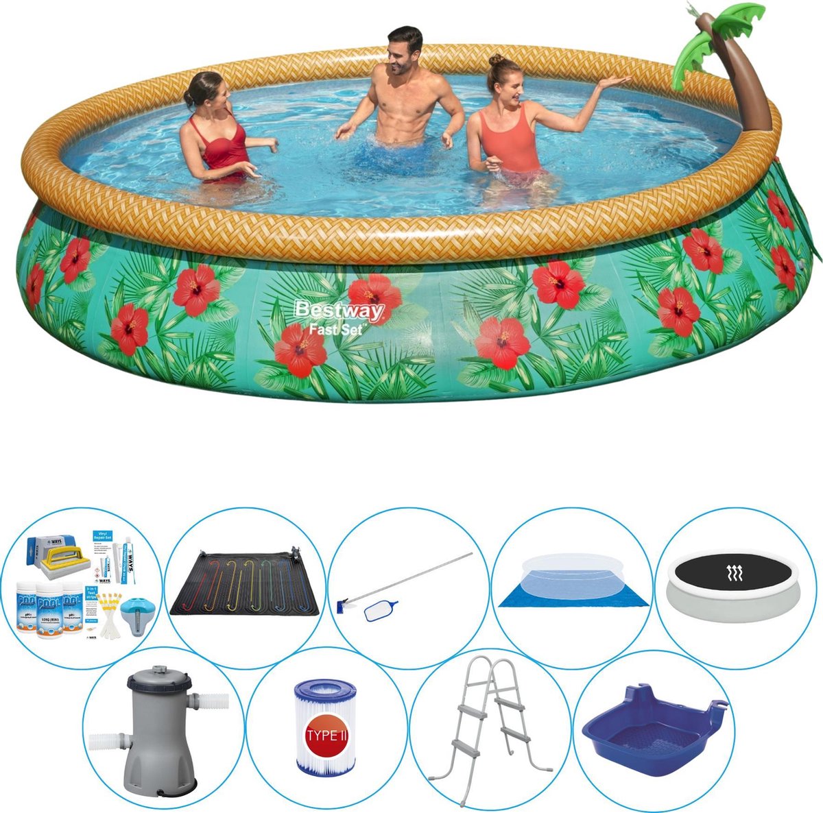 Bestway Fast Set Paradijs Bloemen Rond 457x84 cm - Deluxe Zwembad Pakket