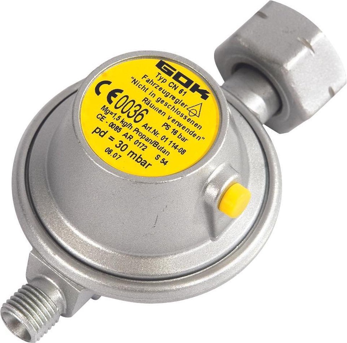 Gok - Gasdrukregelaar met overdrukbeveiliging - Universeel - 1/4 inch Linkse aansluiting - 30 Gr