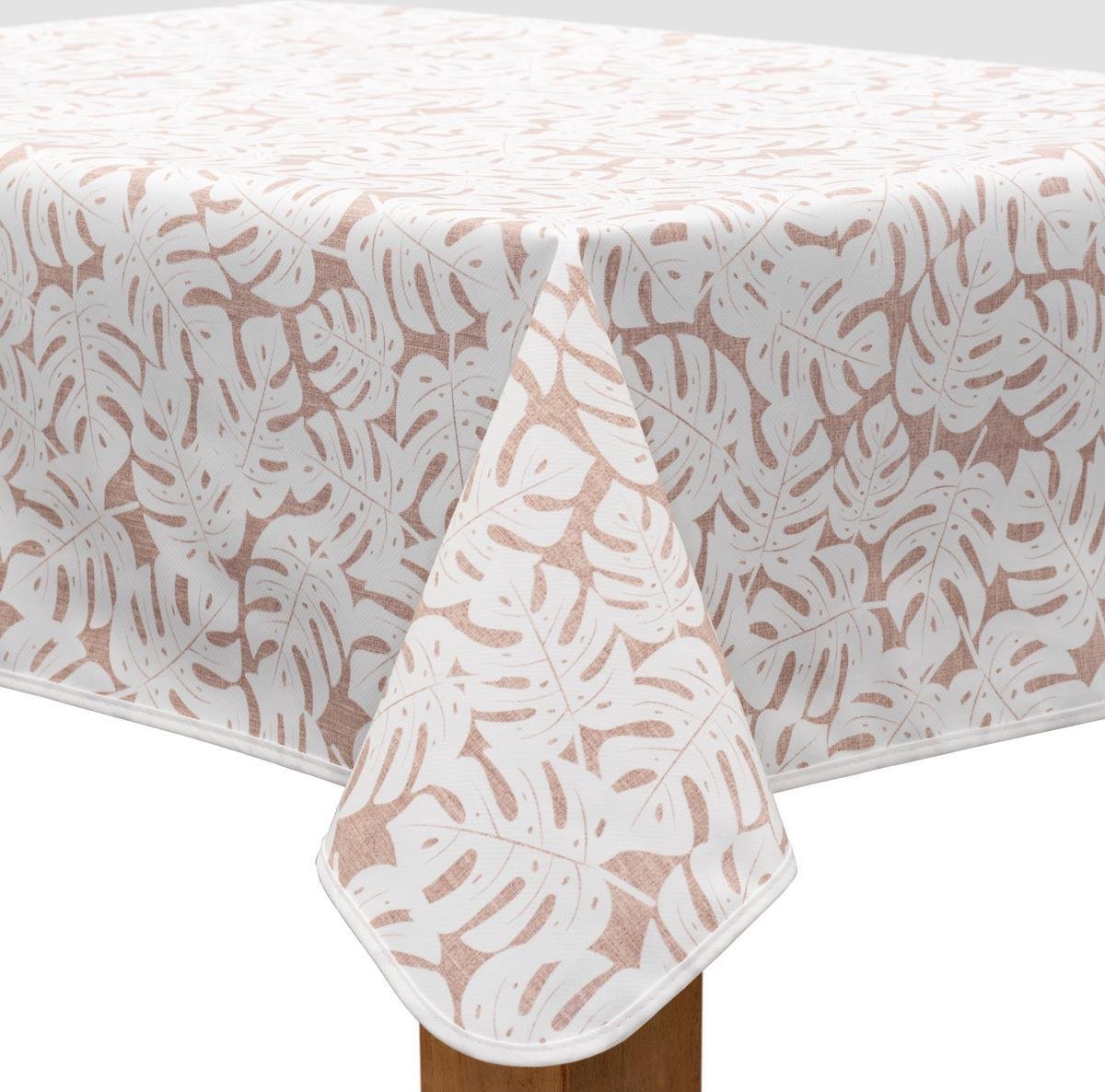 MixMamas Tafelzeil 140 x 200 cm - Monstera Taupe/Wit