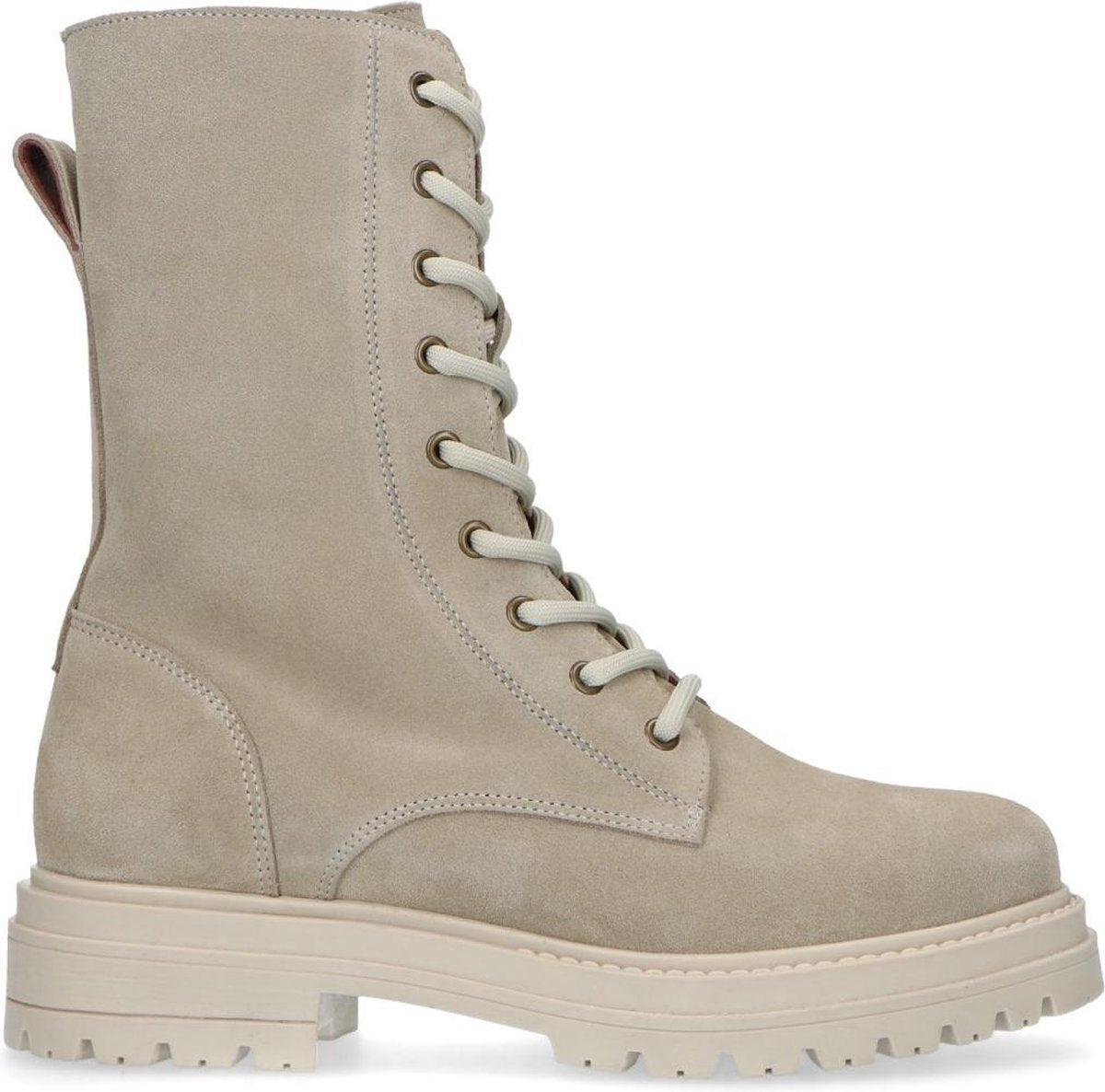 Manfield - Dames - Beige veterlaarsjes met off white zool - Maat 38