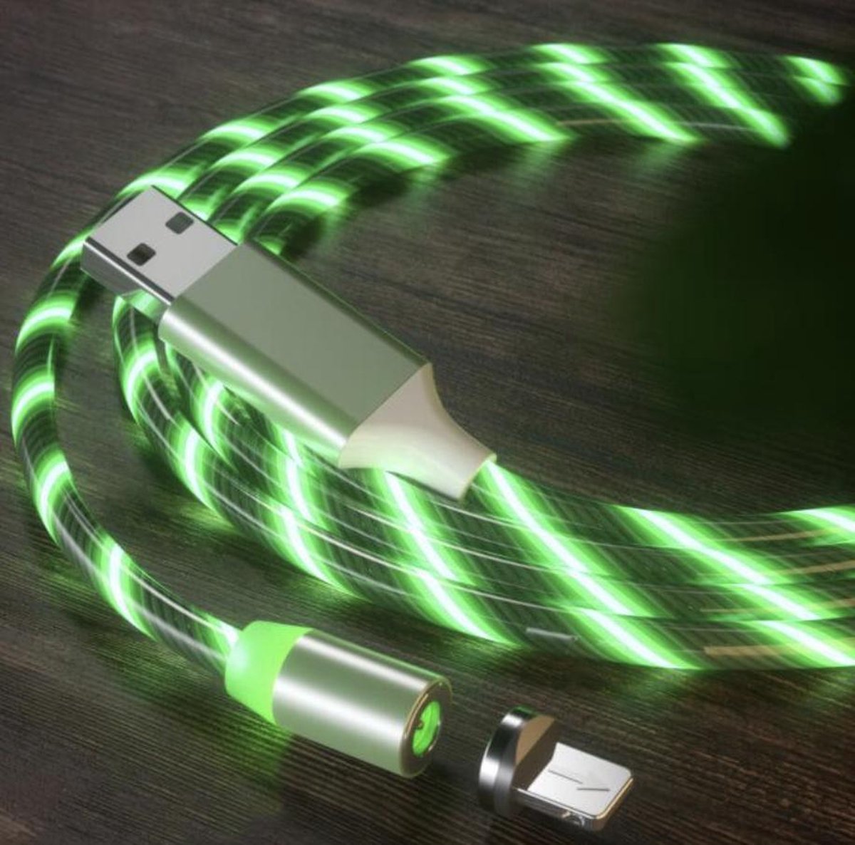 Lichtgevende oplaadkabel - Oplaadkabel lichtgevend - iPhone oplader - iPad oplader - Flowing light USB cable - Lightning kabel - 1 meter - Groen