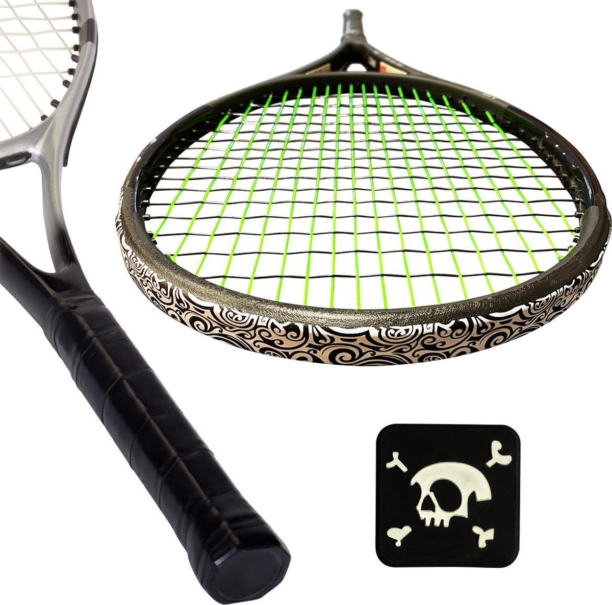 Dempertje.nl - Tennis Overgrip + Toptape Trible + Demper - Doodshoofd - #020 - 1 stuk