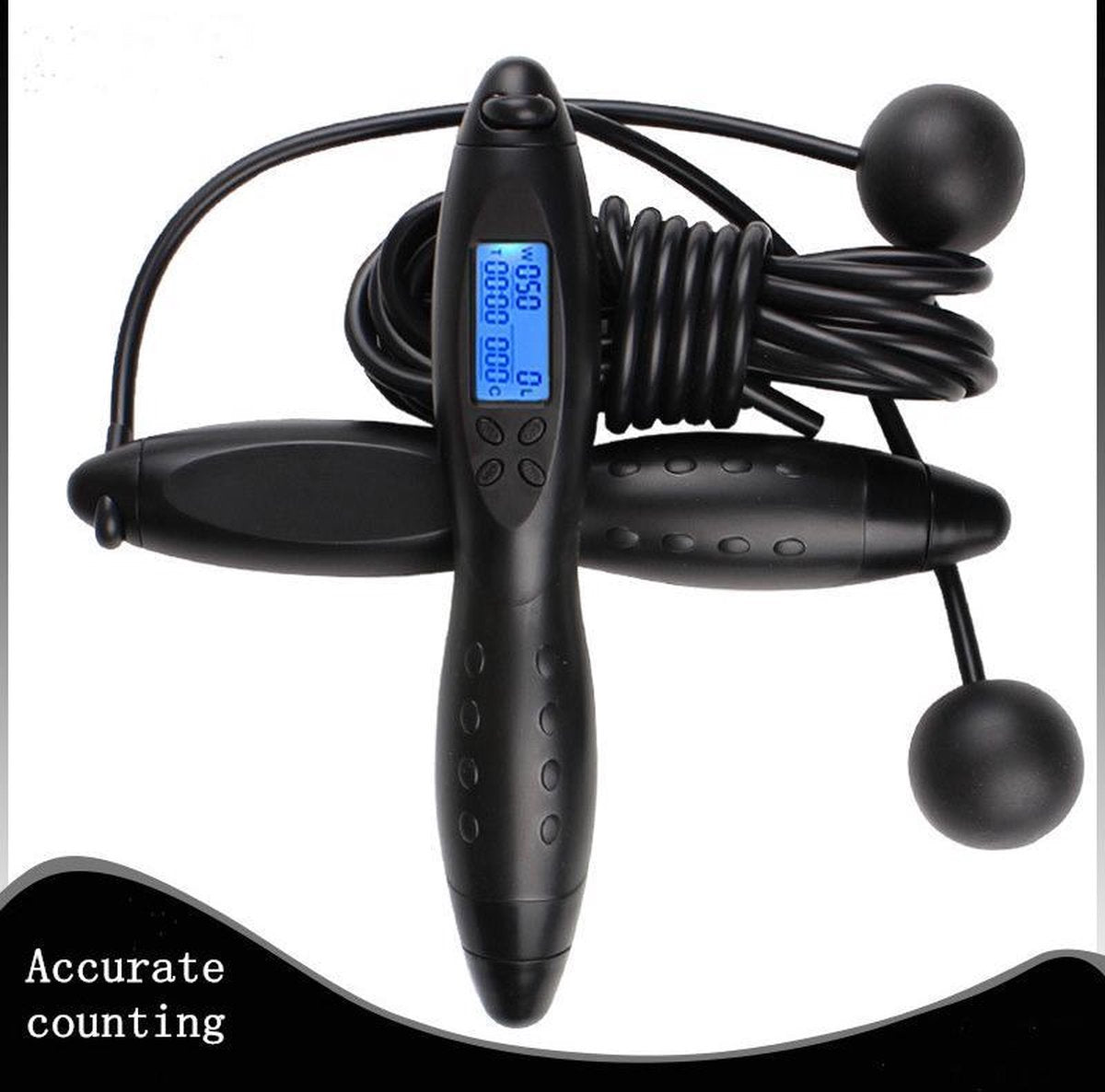 Complete Digitale Springtouw | Verstelbaar incl. verzwaarde TPE ballen | Digitaal | Automatisch Elektronisch Teller | Springtouw voor Bokstraining - Workout - Fitness – Gewichtsverlies | Indoor en Outdoor | Zwart