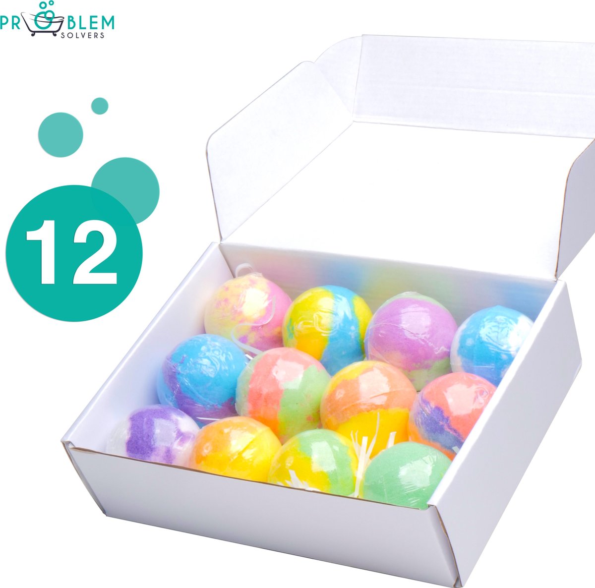 ProblemSolvers Natuurlijke Bruisballen (12 stuks) - Bruisballen voor Bad - 12 Unieke Aroma's en Kleuren - Eco Friendly - Vegan