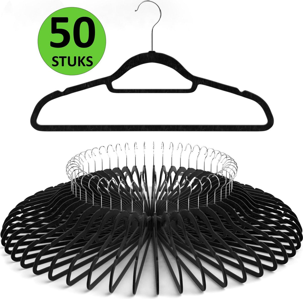 Gadgy 50 Anti-slip Kledinghangers Fluweel - Dunne Kleerhanger met Broeklat - Zwart – Ruimtebesparend