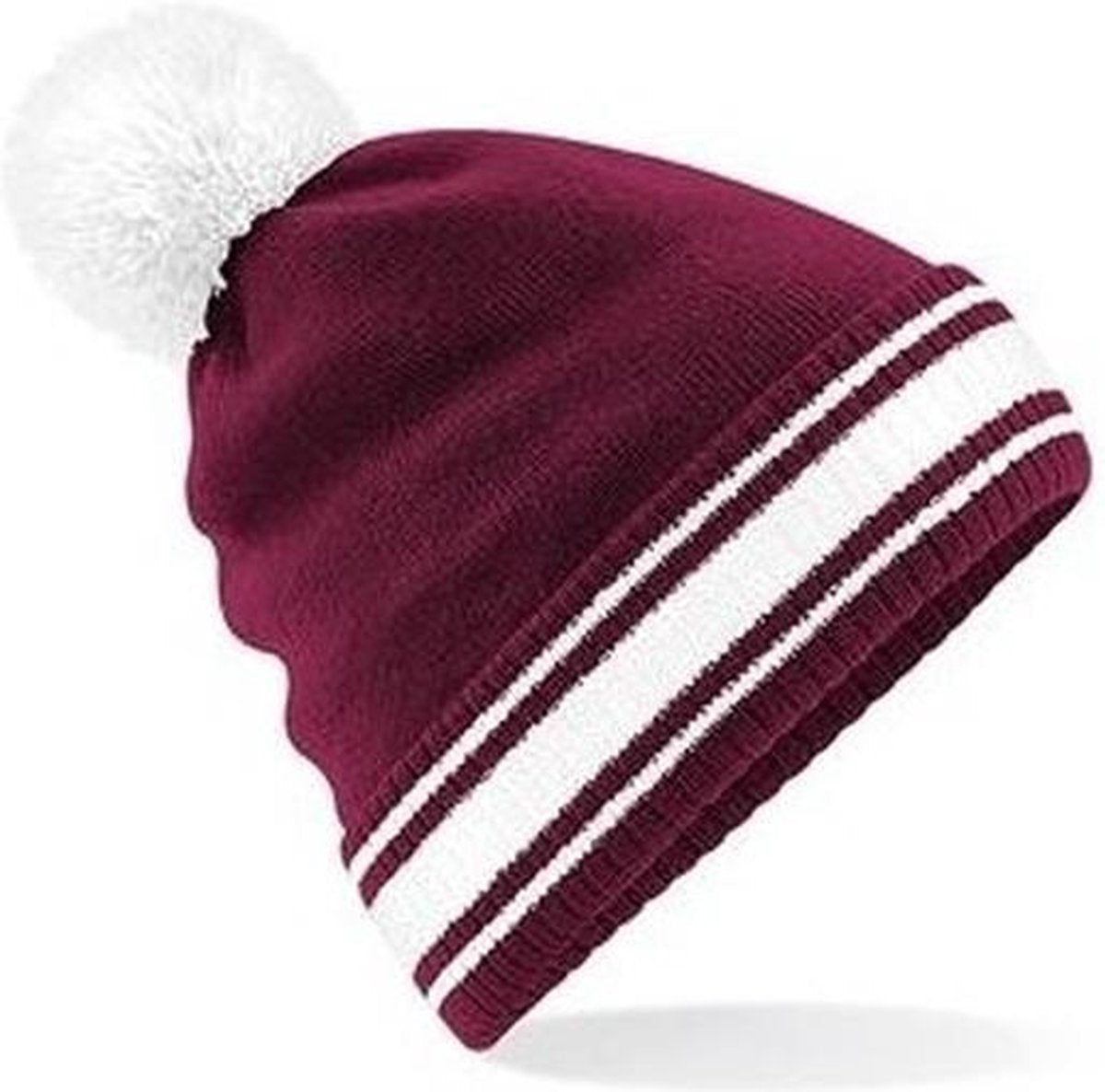 Bordeaux rode/witte beanie muts met pompon voor heren