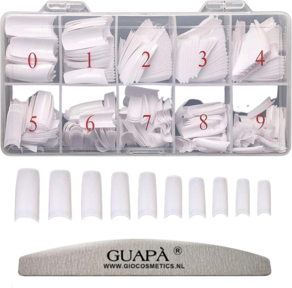 GUAPÀ® Nageltips 500 stuks in stevige doos | Plaknagels | Nepnagels | Nagelverlenging Acryl en Gel | Wit French Manicure