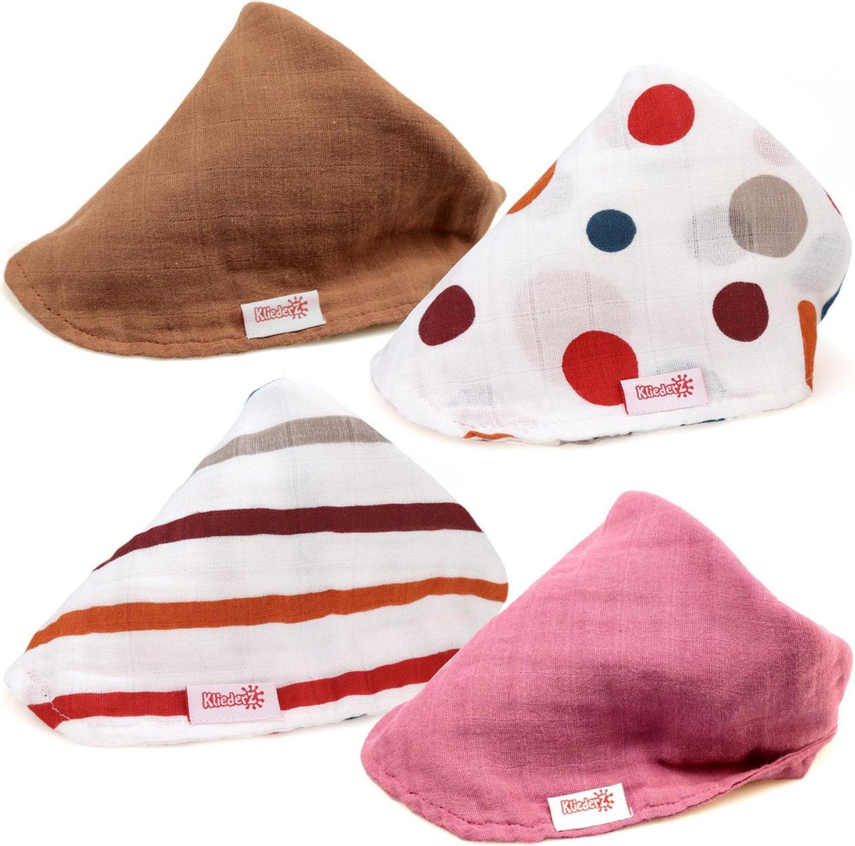 KliederZ Hydrofiele Baby Slabbetjes meisjes ‘Mirre’ | Katoenen stoffen zeverslabbers | bandana babyslab set van 4 | MB05