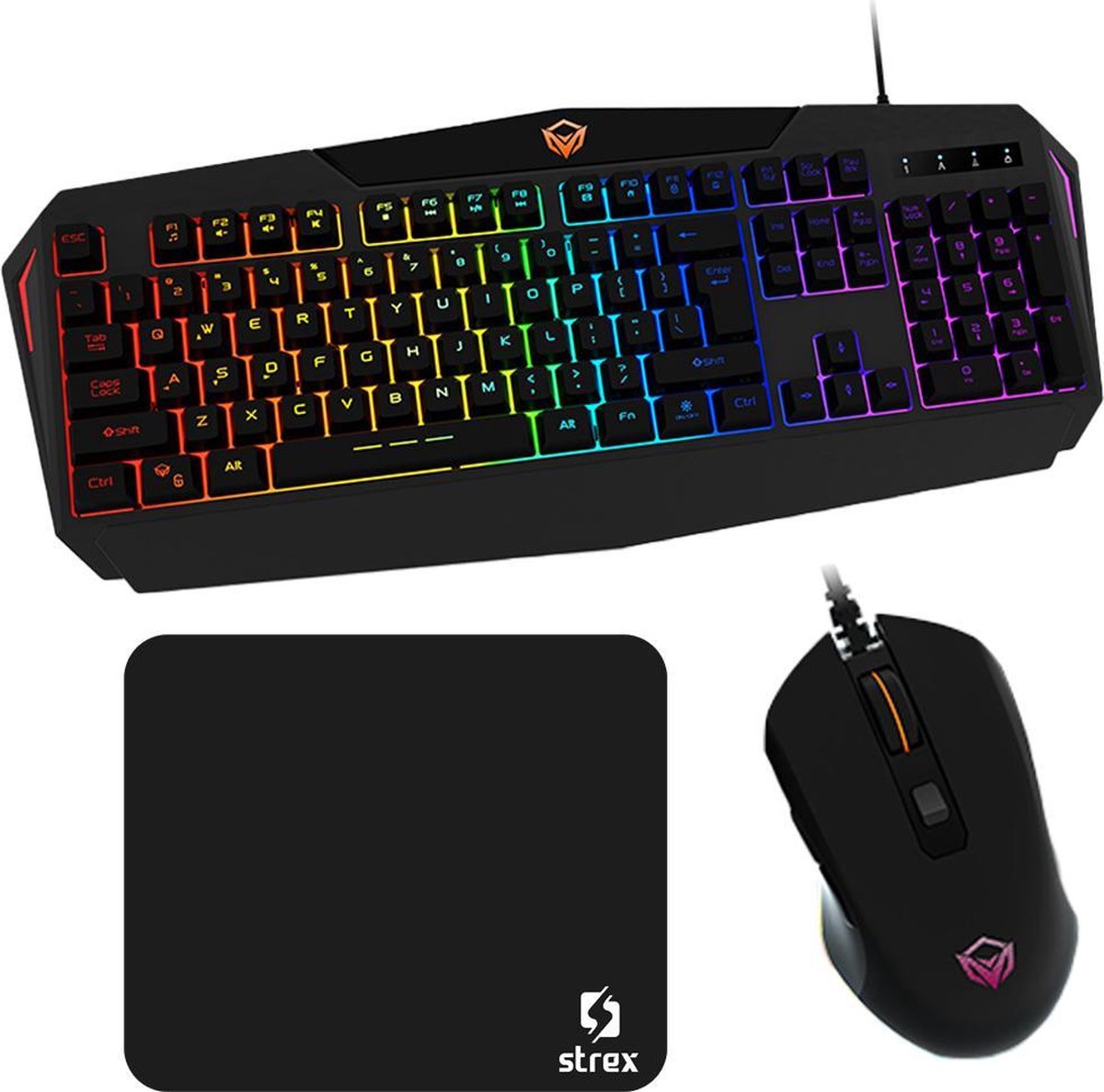 Strex Gaming Set Bedraad - Toetsenbord en Muis + Muismat - LED RGB Sfeerverlichting - QWERTY