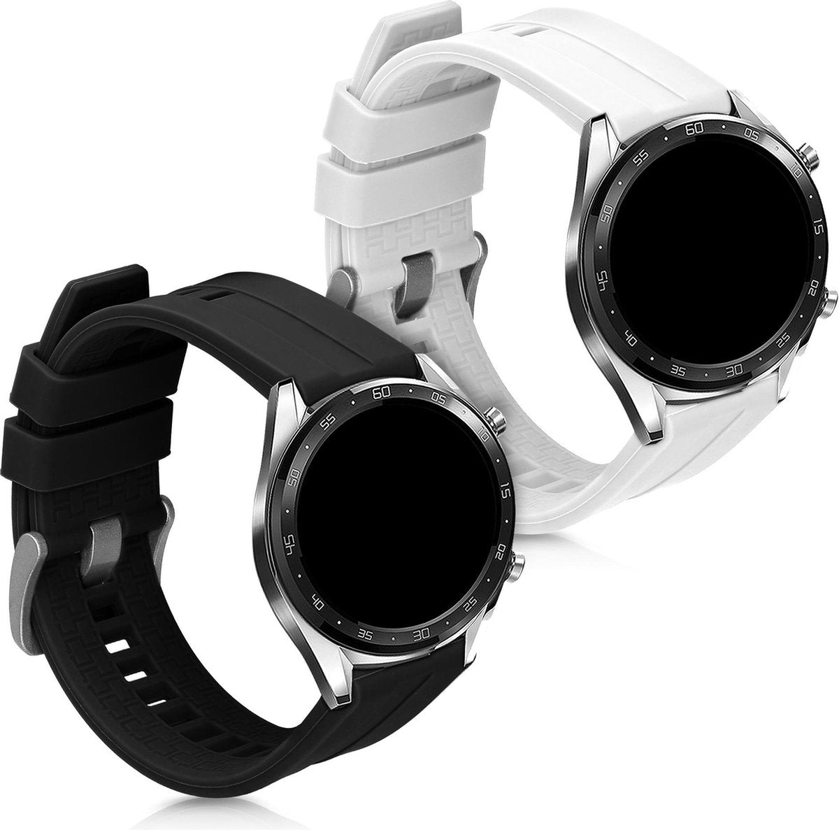 kwmobile 2x horlogeband voor Huawei Watch GT (46mm) - siliconen band voor fitnesstracker - wit / zwart