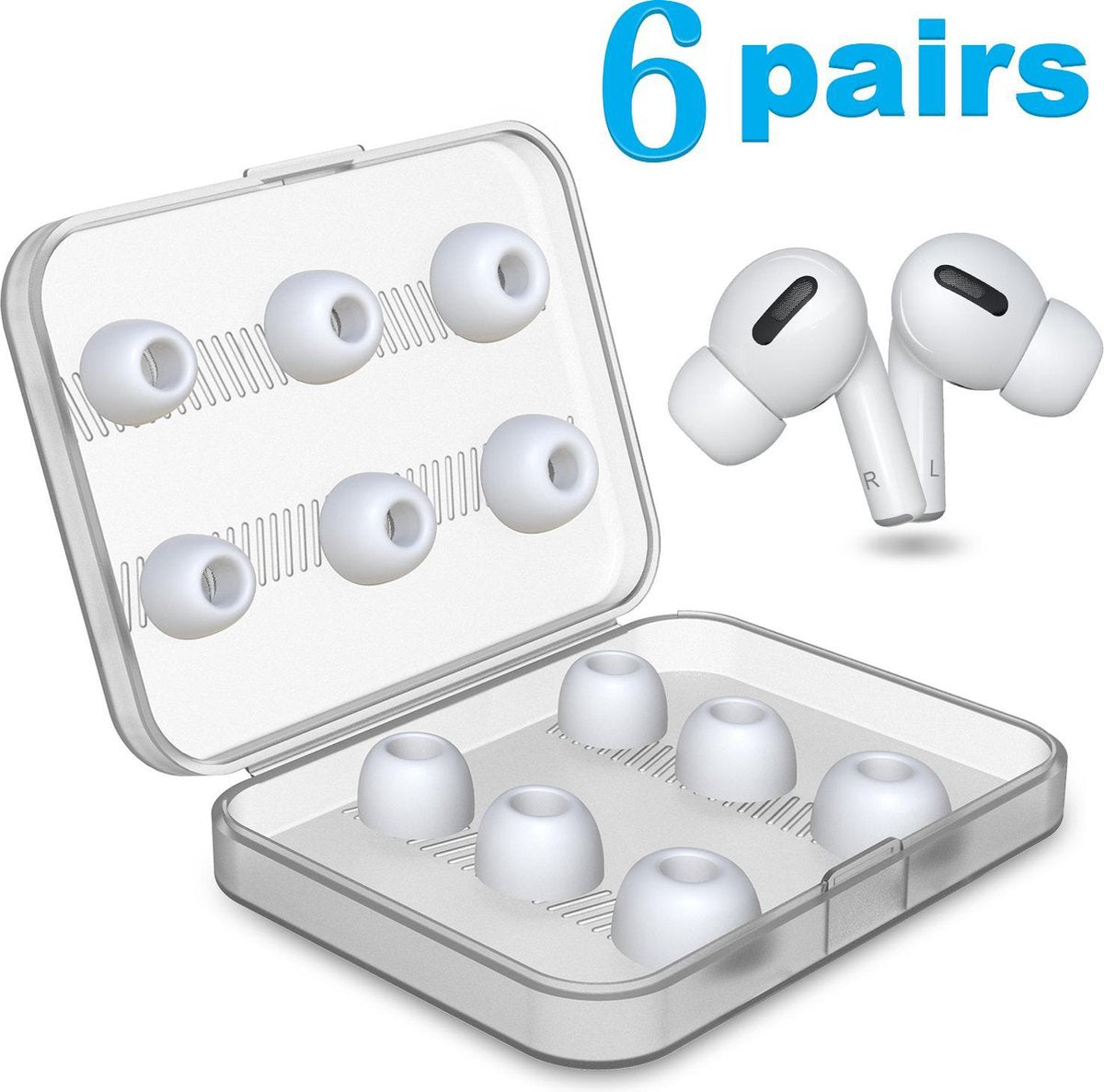 MaxiQualis AirPods Pro Vervanging Silicone Tips 6 Paar (wit) S/ M /L met Case - Geluidsisolerend - Beter dan Origineel