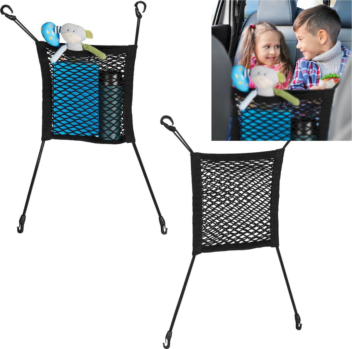 relaxdays 2x auto organizer net - opbergnet auto - bagagenet - veiligheidsnet - zwart