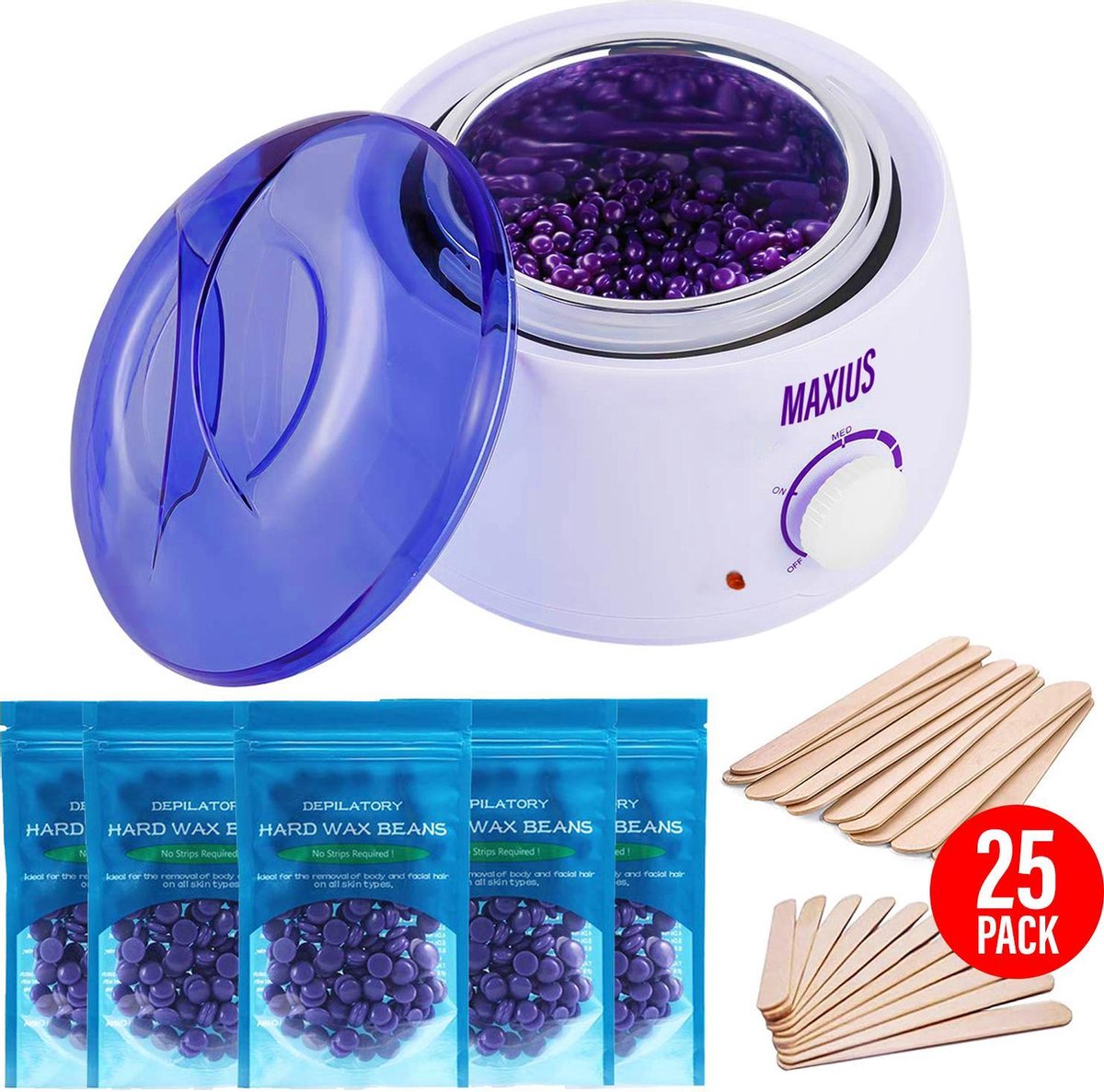 Maxius - Wax ontharen - 500 gr wax beans - 25 spatels - complete set - Wit