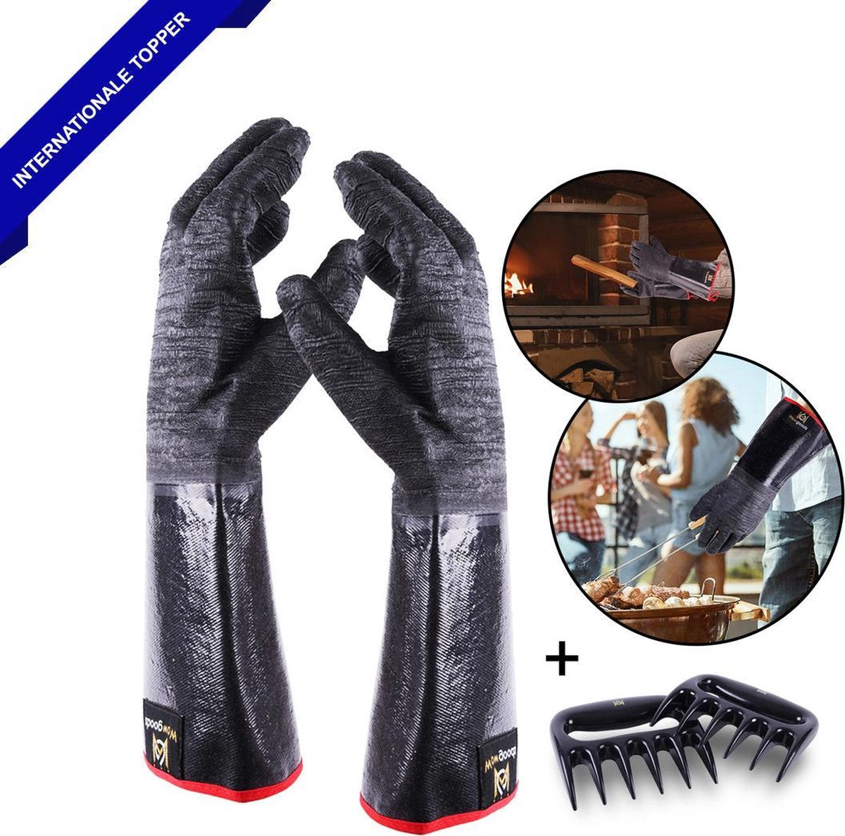 Wowgoods Hittebestendige BBQ Handschoenen met Vleesklauwen - Extra Lange Ovenwanten tot 500°C