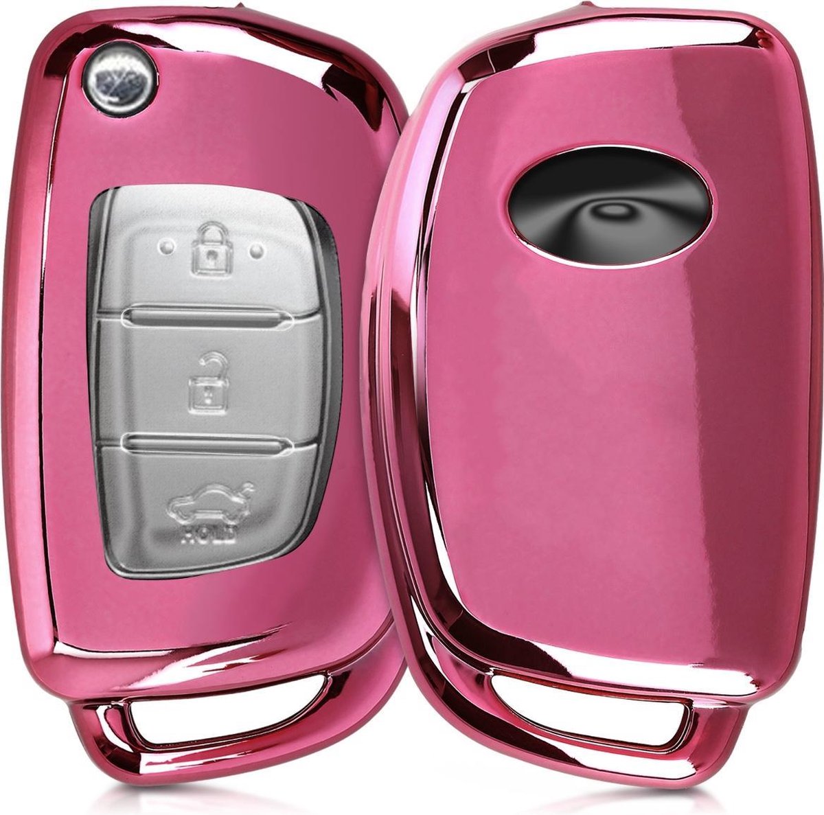 kwmobile autosleutelhoes voor Hyundai 3-knops inklapbare autosleutel - TPU beschermhoes in hoogglans ros�goud