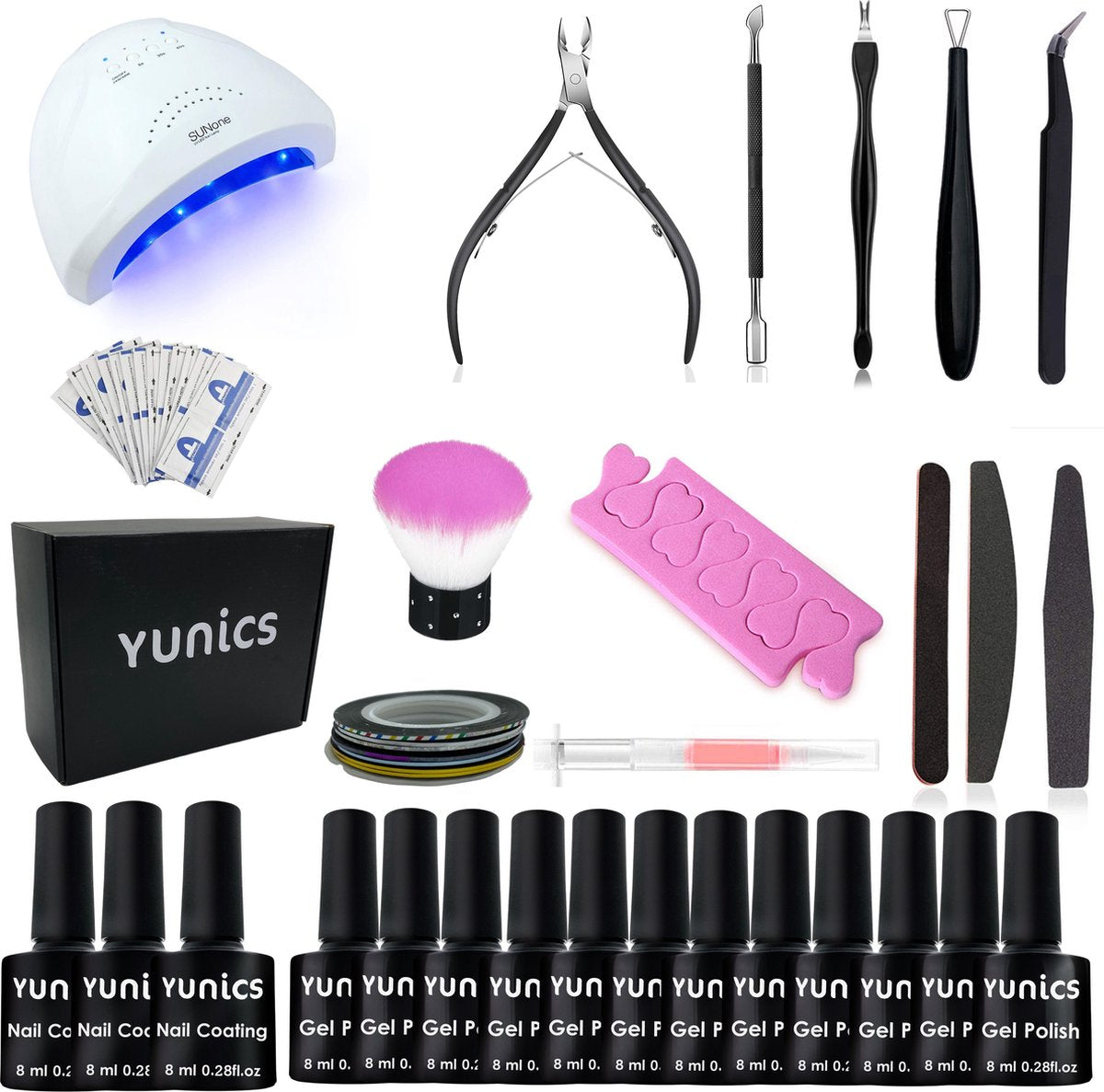 YUNICS® Gellak Starterspakket - Gel Lak Set - 48W Nageldroger - 12 Kleuren Gellak en Accessoires