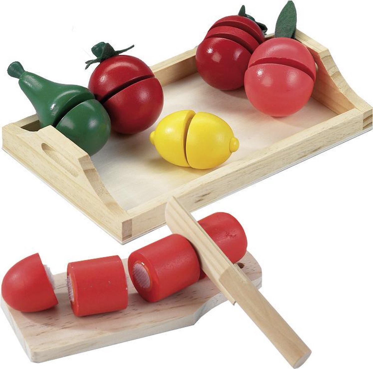 Happy People Houten dienblad met houten fruit en groente