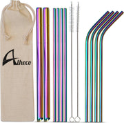 Herbruikbare metalen rietjes – 13-delige set – RVS smoothie & cocktail rietjes - Regenboog