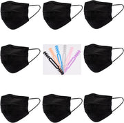 Zwarte Wegwerp Mondmaskers | 100 Gekleurde Mondkapjes | Met 6 Earsavers Mixed Kleuren | 3 Laags | Hoogste Kwaliteitsgarantie