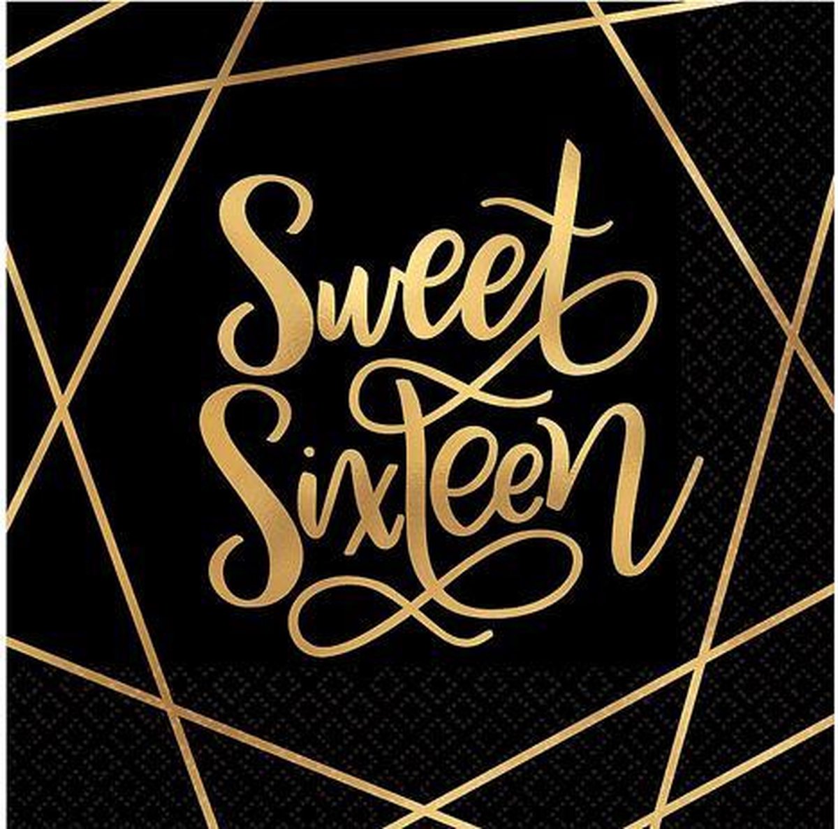 Servetten Sweet Sixteen Zwart/Goud 20 stuks 33 cm x 33 cm