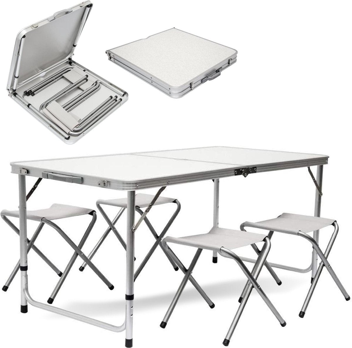 MaxxGarden Opvouwbare Picknicktafel - Biertafel met banken - Vouwtafel - campingtafel set - Wit - 120 x 70cm