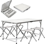 MaxxGarden Opvouwbare Picknicktafel - Biertafel met banken - Vouwtafel - campingtafel set - Wit - 120 x 70cm