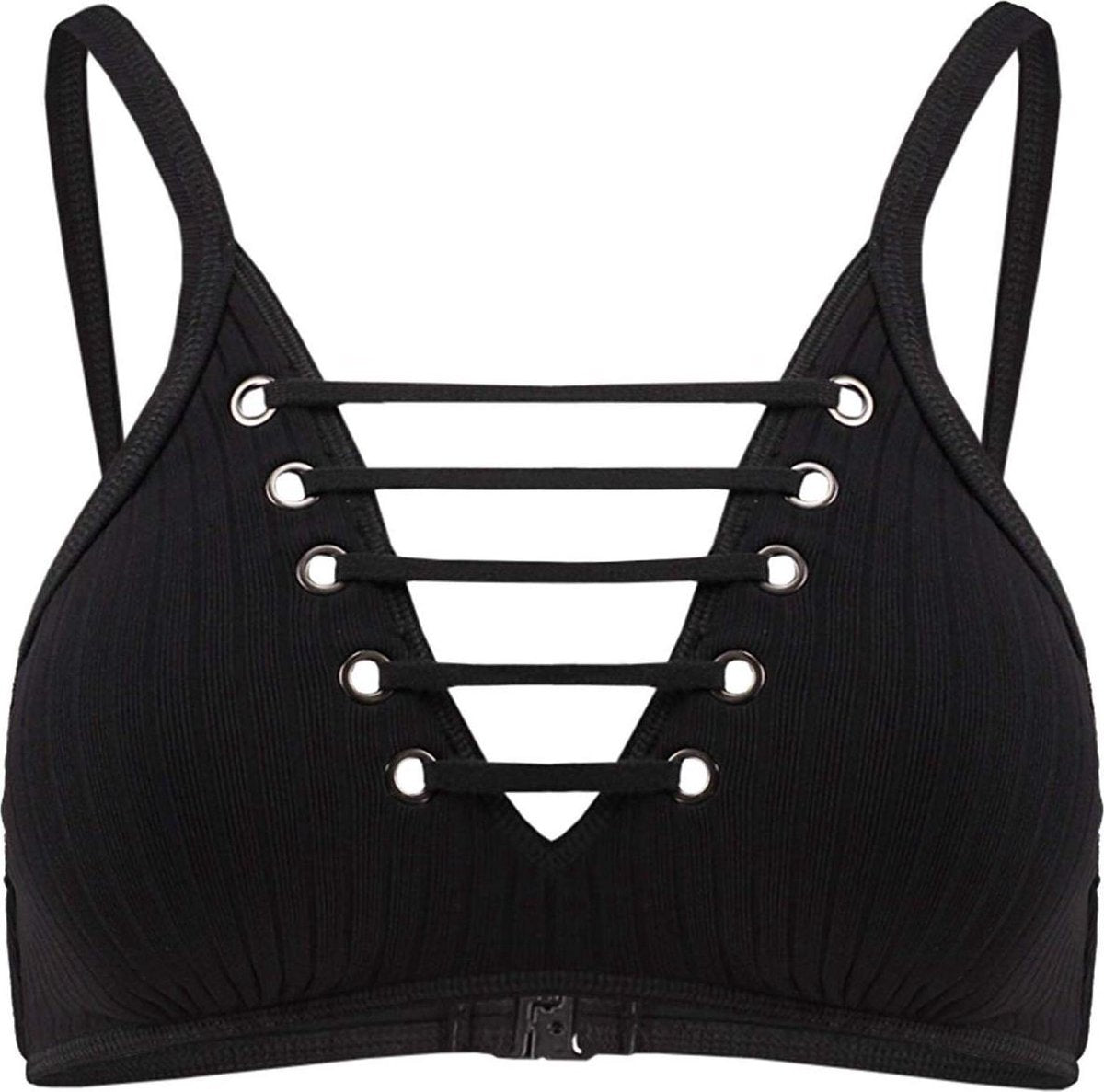 Seafolly Inka Rib High Neck Multi Roulea Tank - Bikinitopje Zwart Dames Sexy - Maat 36 (S)