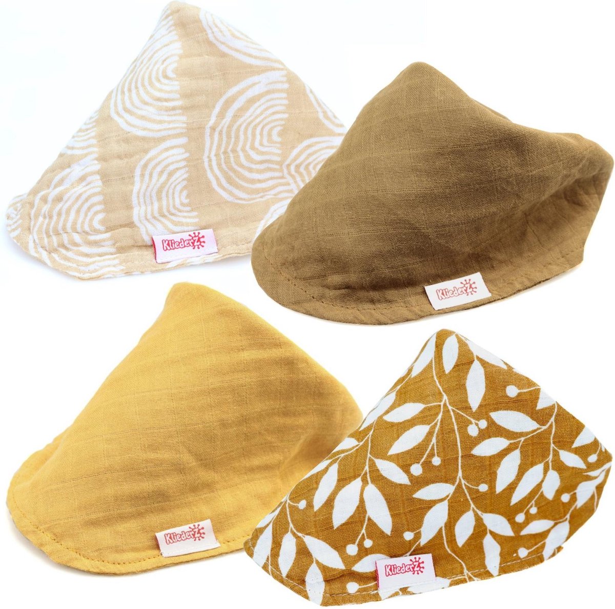 KliederZ Hydrofiele Baby Slabbetjes meisje ‘EARTH’ | Katoenen stoffen zeverslabbers | bandana babyslab set van 4 | MB03