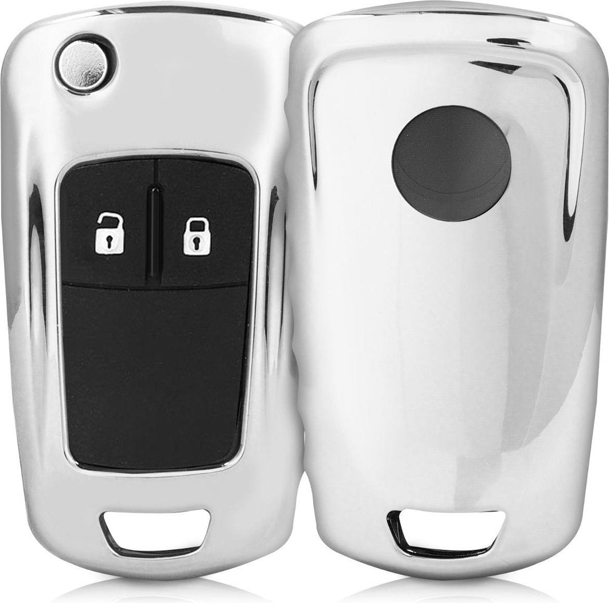 kwmobile autosleutelhoes voor Opel Vauxhall 2-3-knops klapsleutel autosleutel - TPU beschermhoes in hoogglans zilver
