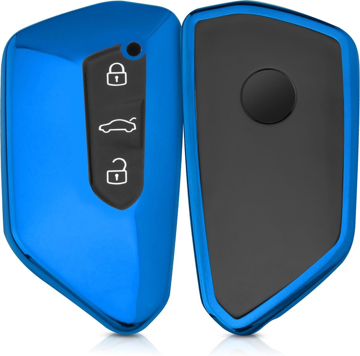 kwmobile autosleutelhoes voor VW Golf 8 3-knops autosleutel - TPU beschermhoes in hoogglans Blauw