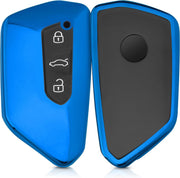kwmobile autosleutelhoes voor VW Golf 8 3-knops autosleutel - TPU beschermhoes in hoogglans Blauw