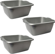 3x Rechthoekige afwasteilen/afwasbakken zilver 3 liter 25 x 23 x 10 cm - Genova teilen - Kunststof/plastic schoonmaakemmer/sopemmer teiltje