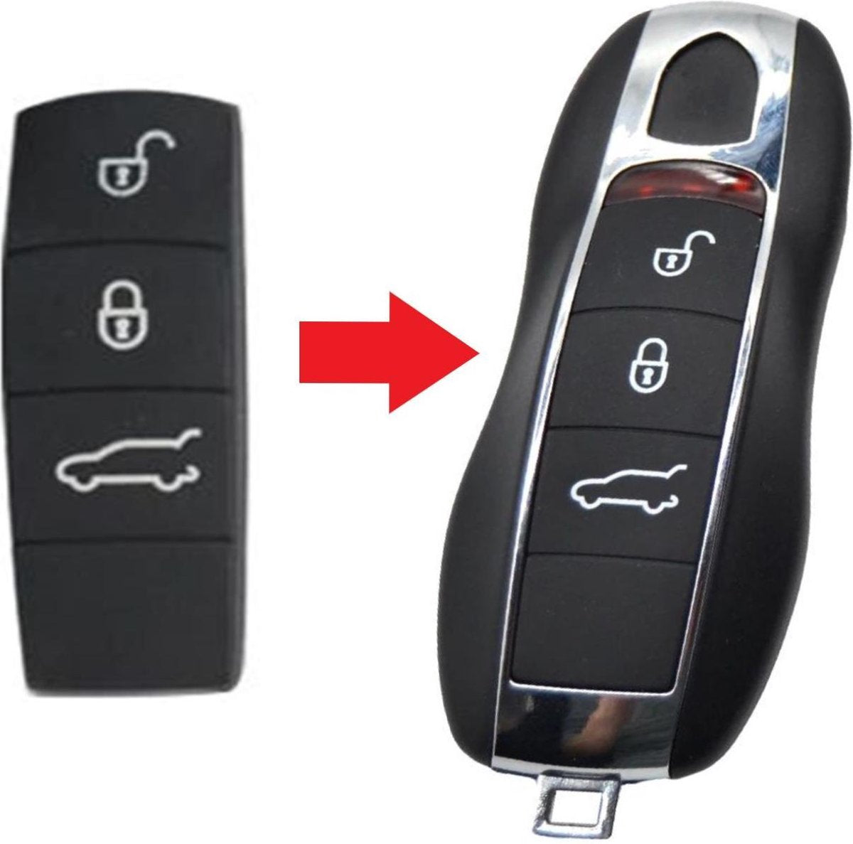 Autosleutel Rubber Pad 3 Knoppen geschikt voor Porsche sleutel / Cayenne / Macan / 911 / Boxster / Cayman / Panamera / Porsche sleutel behuizing pad.