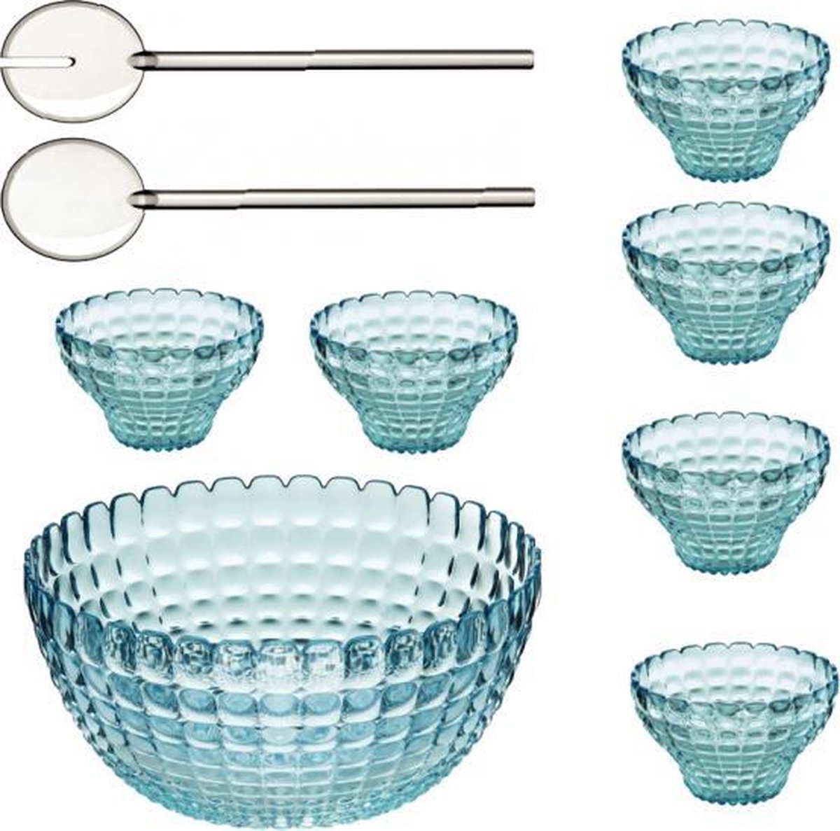 Guzzini Tiffany blauw Grote kom met 6 schaaltjes en bestek