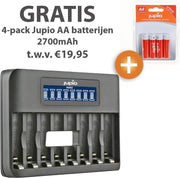 Jupio USB Octo Charger + gratis Jupio 4-pack 2700mAh AA batterijen
