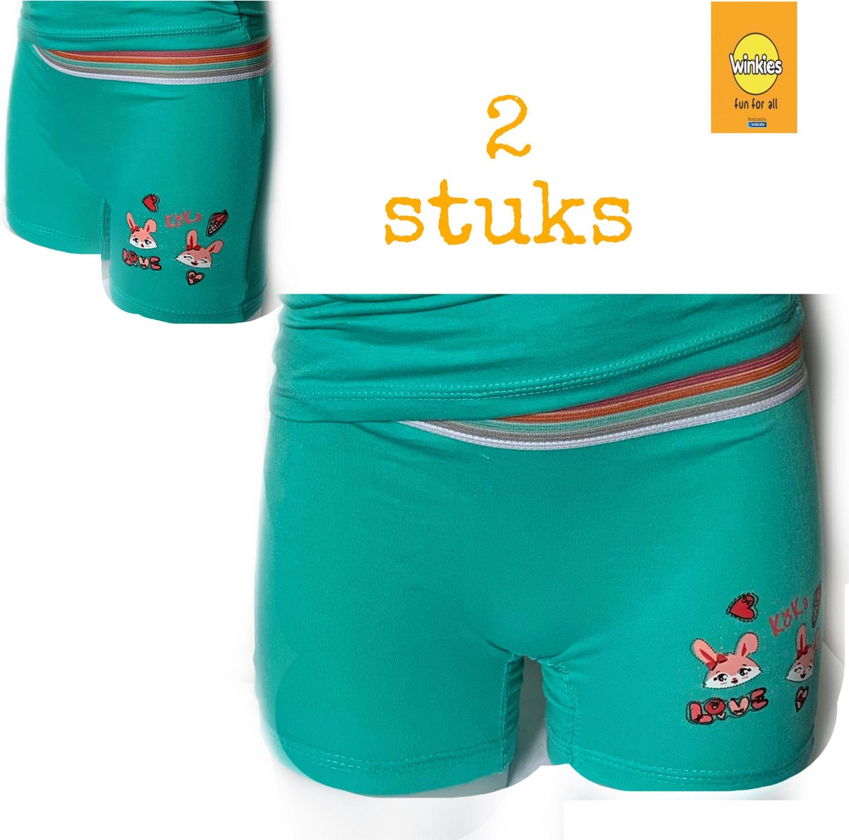 Embrator 2-stuks meisjes Boxershort met opdruk zeegroen maat 86/92