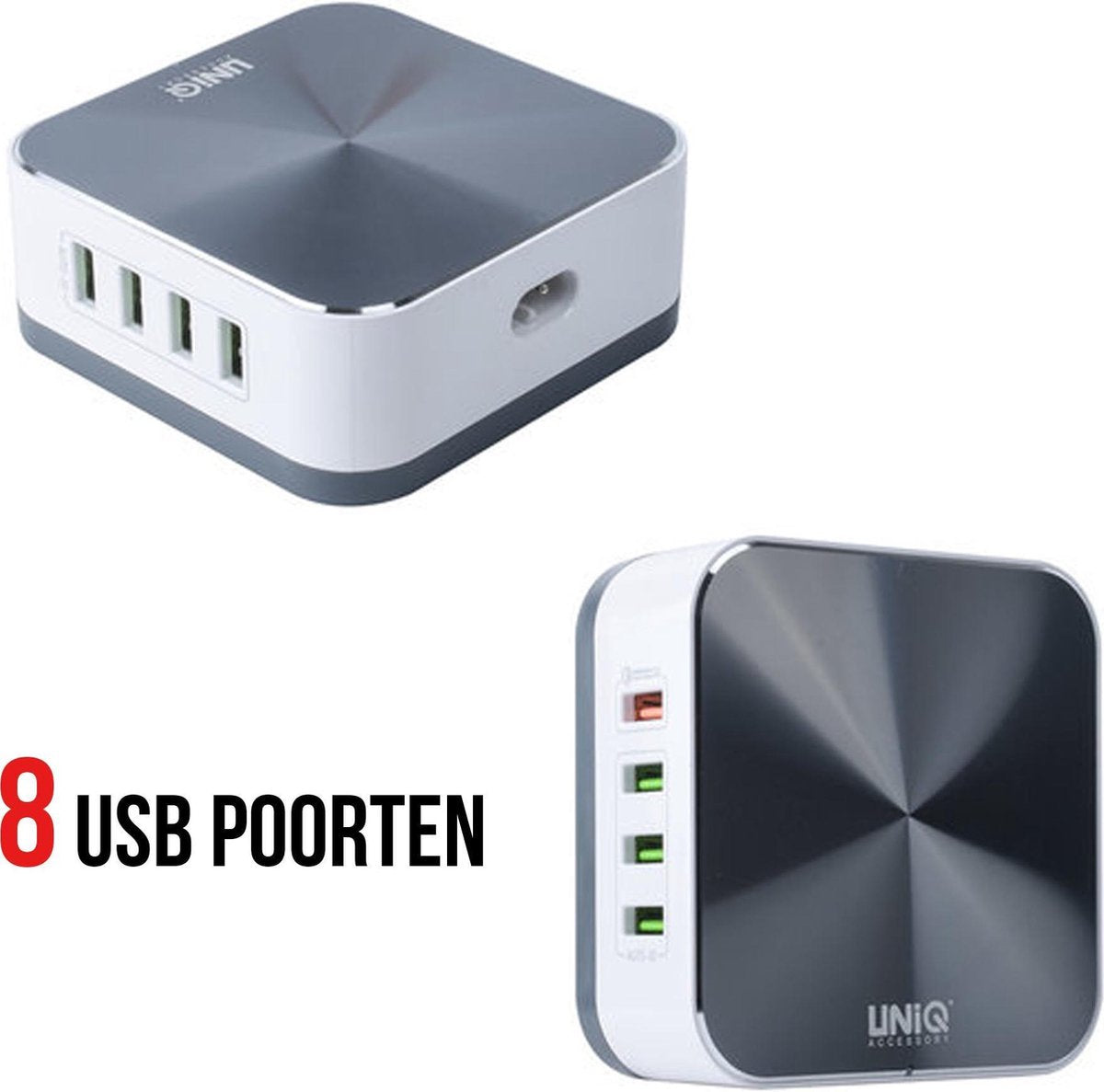 Qualcomm 8-poort USB snellader van 10A - Zilver Grijs