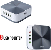 Qualcomm 8-poort USB snellader van 10A - Zilver Grijs