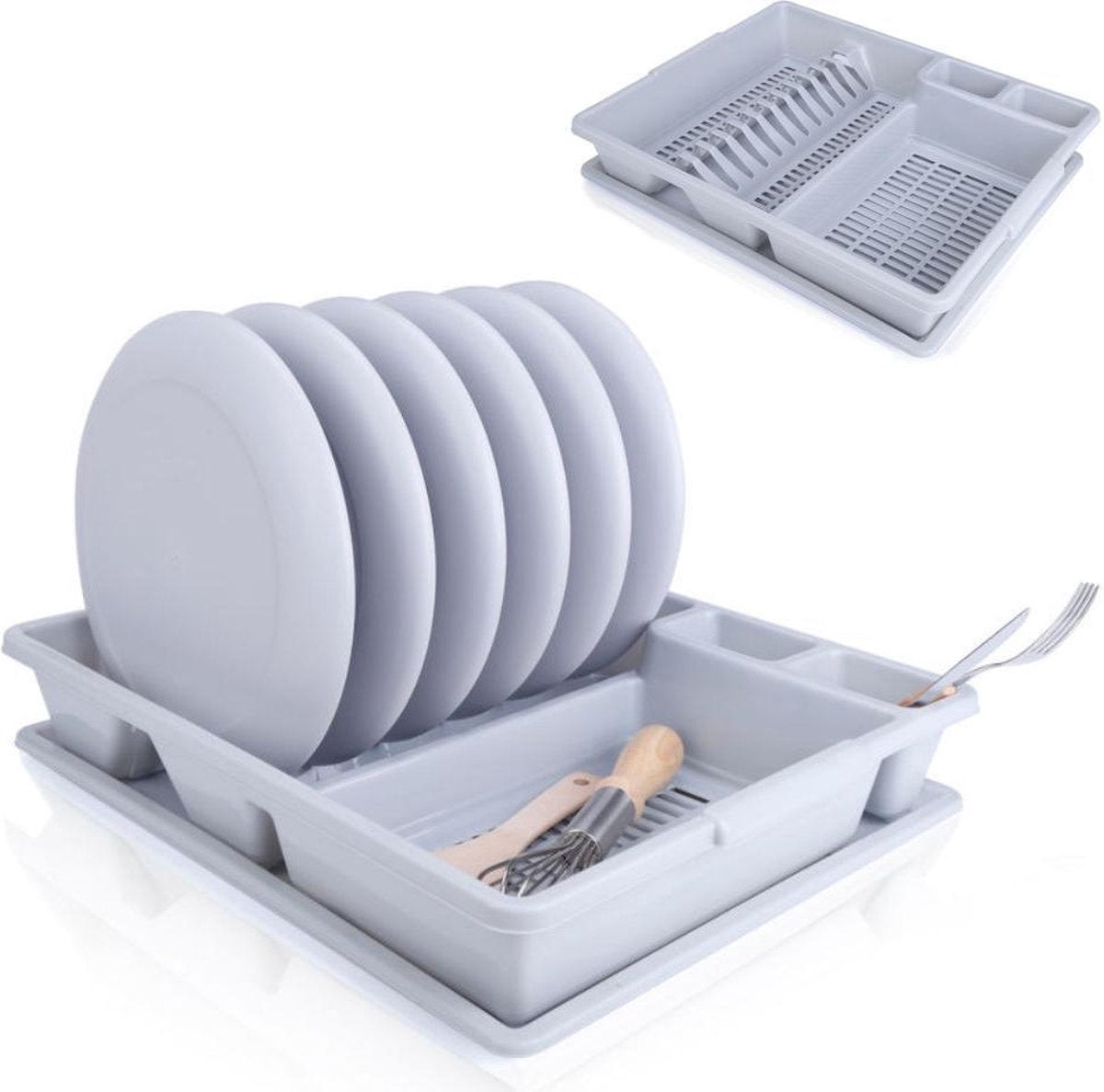 Decopatent® Afdruiprek voor afwas - Afdruiprekje met Lekbak - Kunststof - Afdruipmat - Afwassen borden & bestek - 37.5 x 45 x 9 Cm