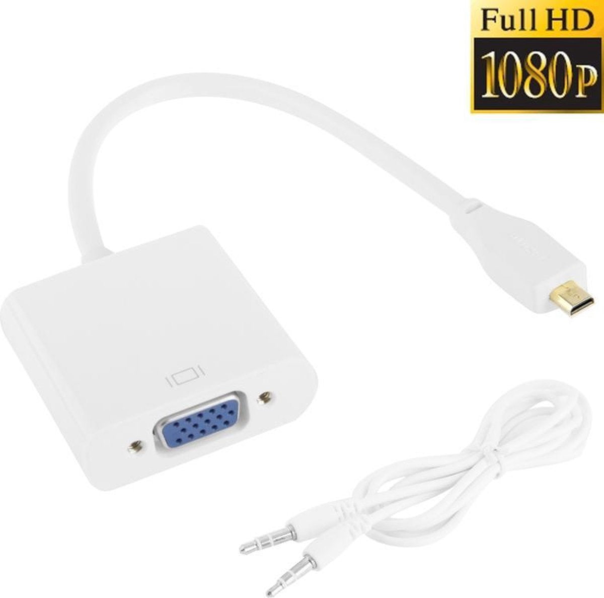 Micro HDMI Male naar VGA Female + Audio Adapter Kabel | Wit / White | 20CM | Premium Kwaliteit