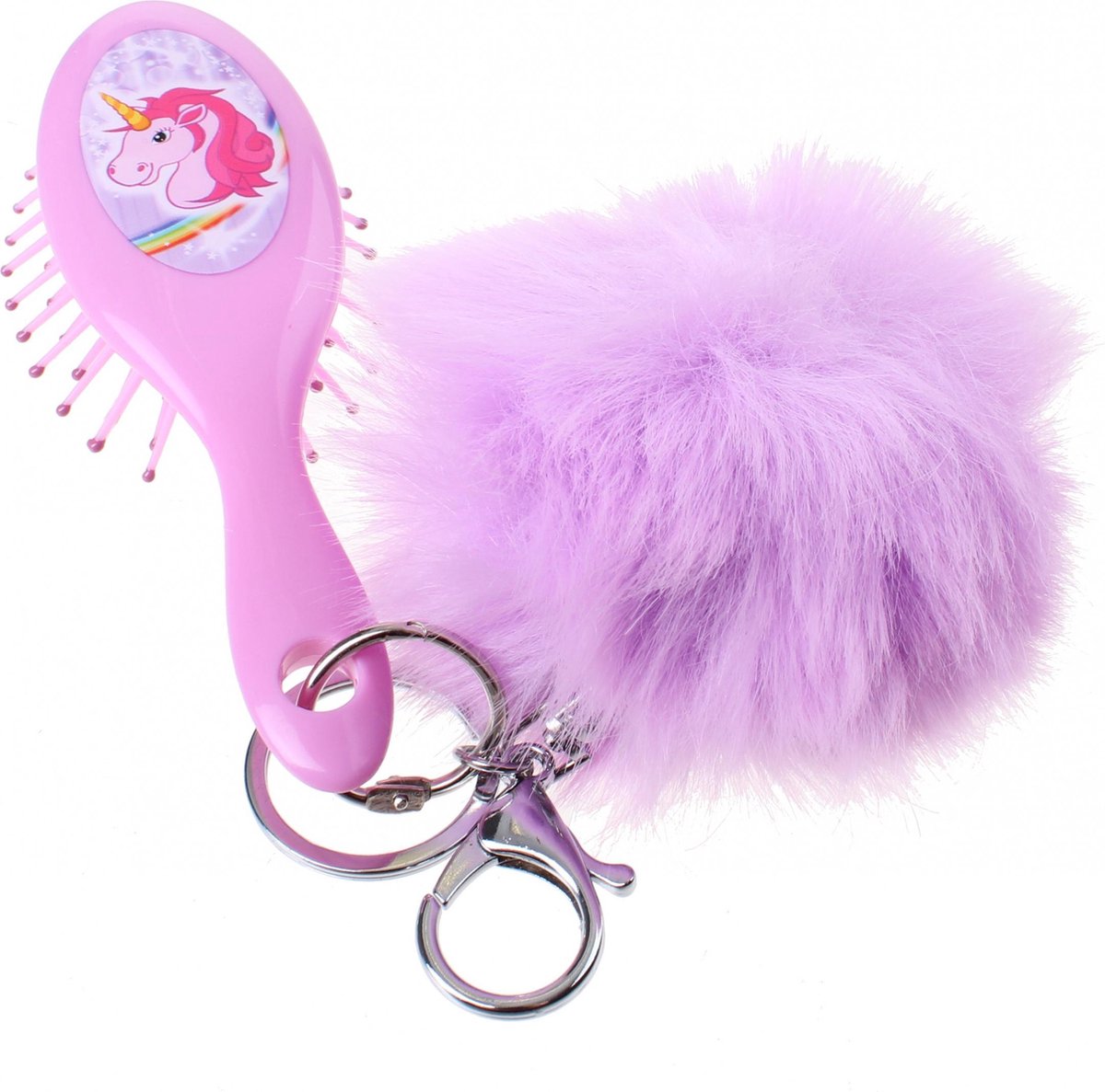 Pms Haarborstel En Pom-pom Sleutelhanger Eenhoorn 12 Cm Paars