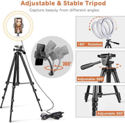 LED Ring Light 22 Cm met Smartphone Tripod Camera Statief 102 Cm Zwart Inclusief Bluetooth shutter – Eff Pro