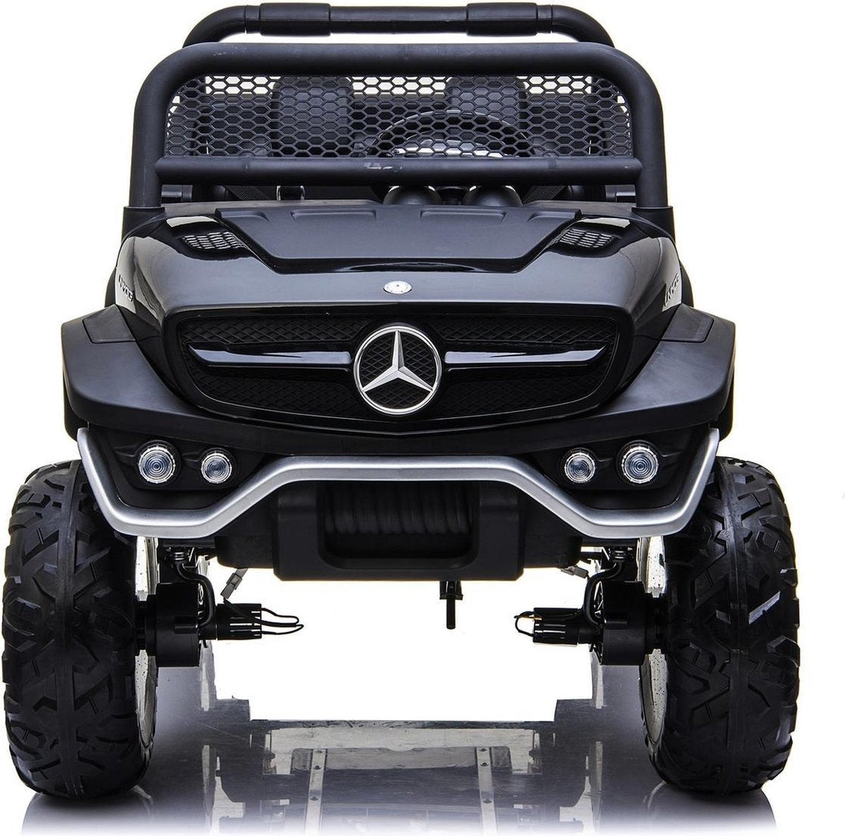 Elektrische Kinderauto Mercedes Benz Unimog Zwart 2 Persoons 4x4 met Mp4 Scherm en Afstandsbediening FULL OPTIONS