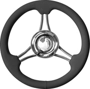 Savoreti Corsica RVS Stuurwiel met zwarte geribbelde PU-schuim Rand Ø 350 mm