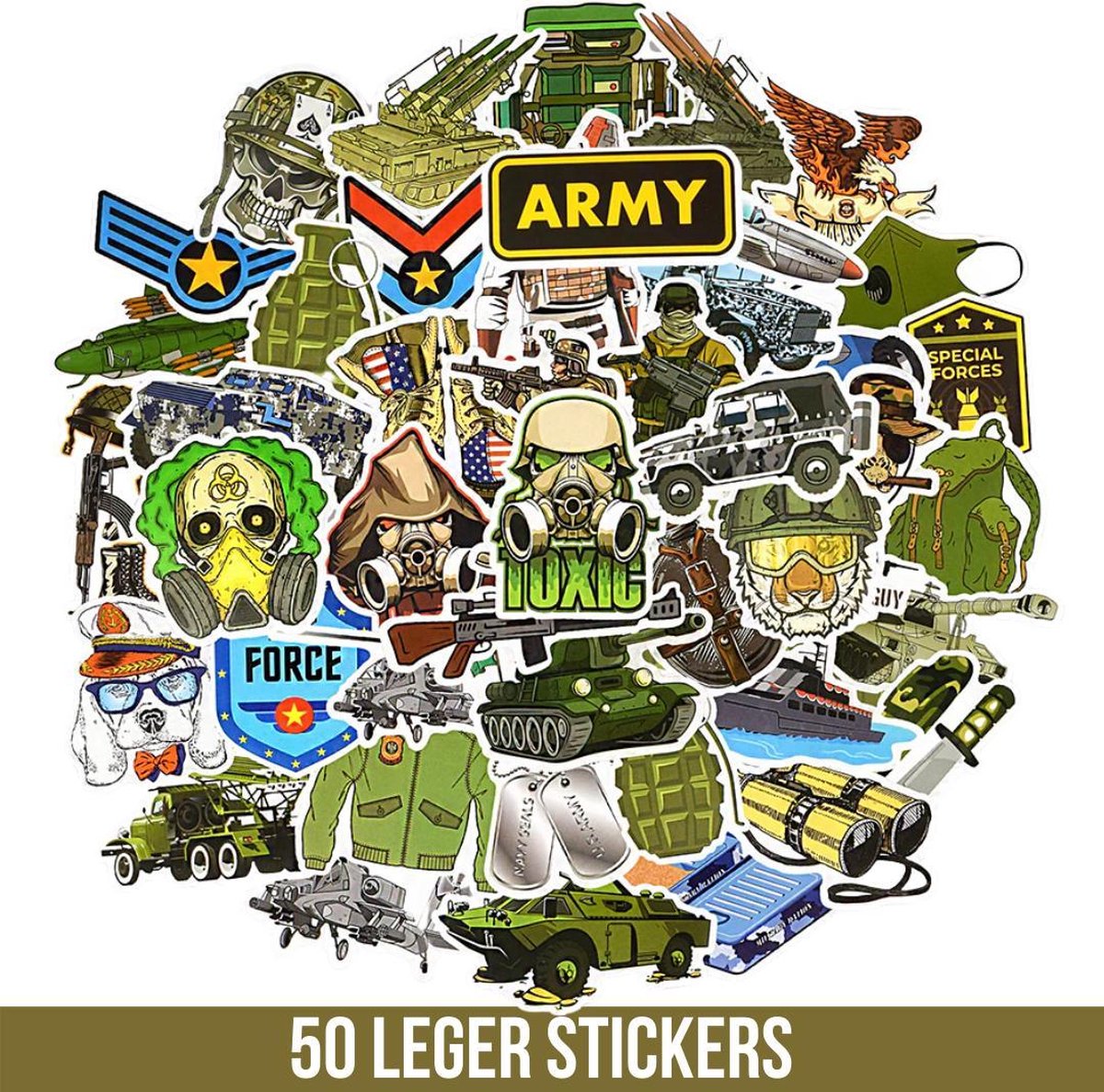 Sticker mix met 50 leger thema stickers - Voor laptop