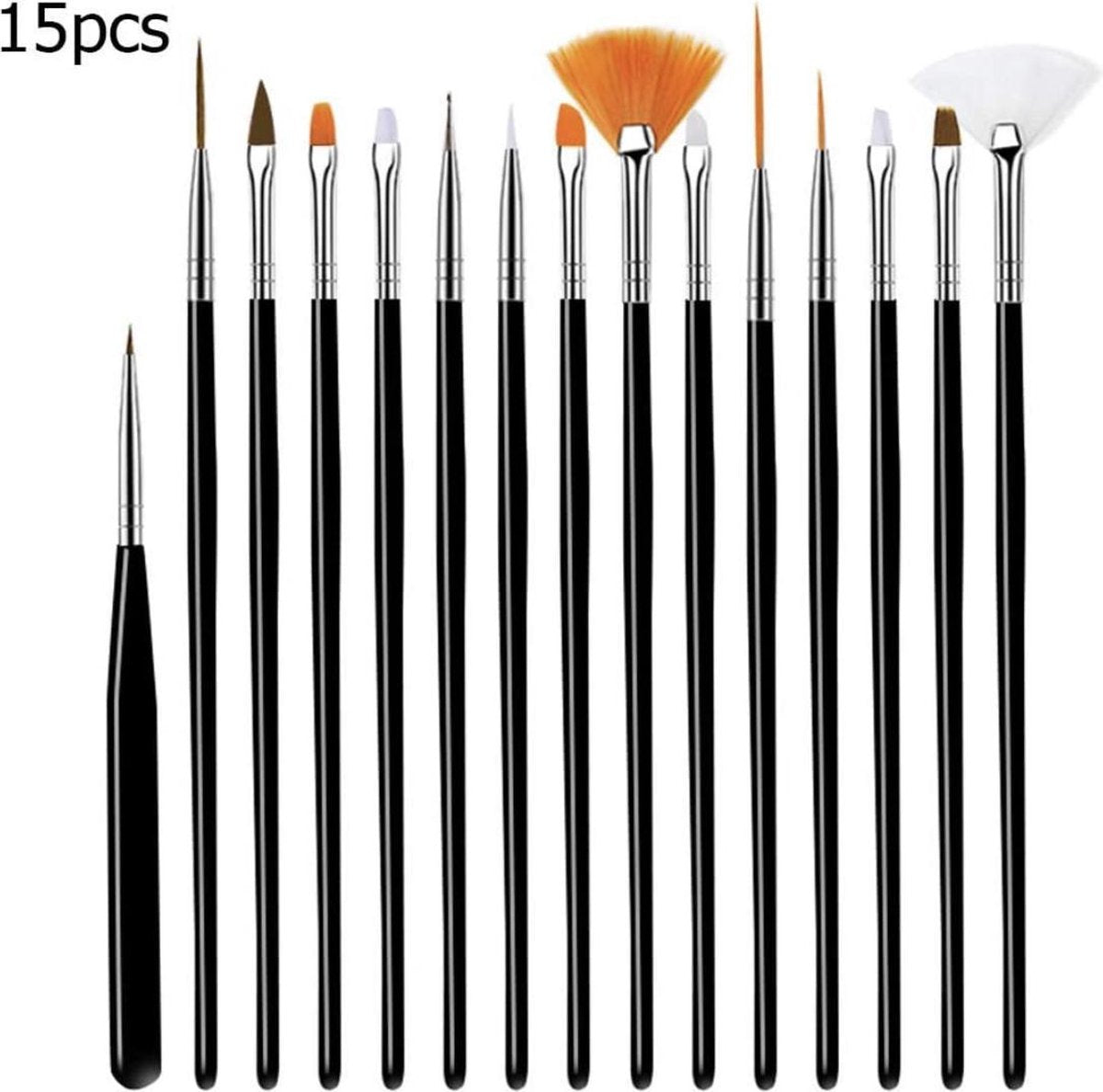 GUAPÀ - Penselen Set Zwart voor Nail Art / Acryl & Gel Nagels - Professional Nail Brushes - 15 Delig